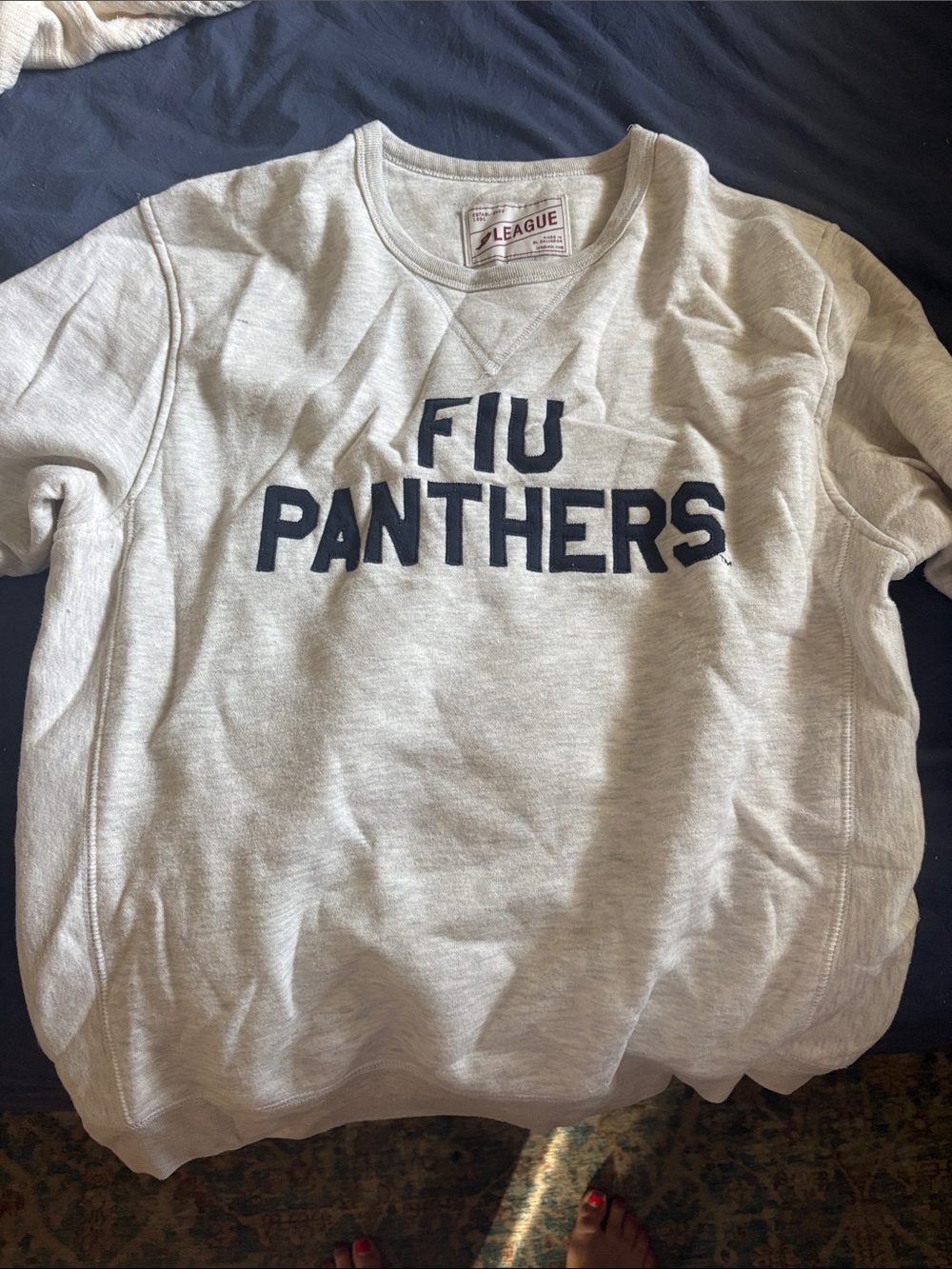 League FIU Panthers Light Gray/cream  Crew Sweatshirt with Navy Lettering size m